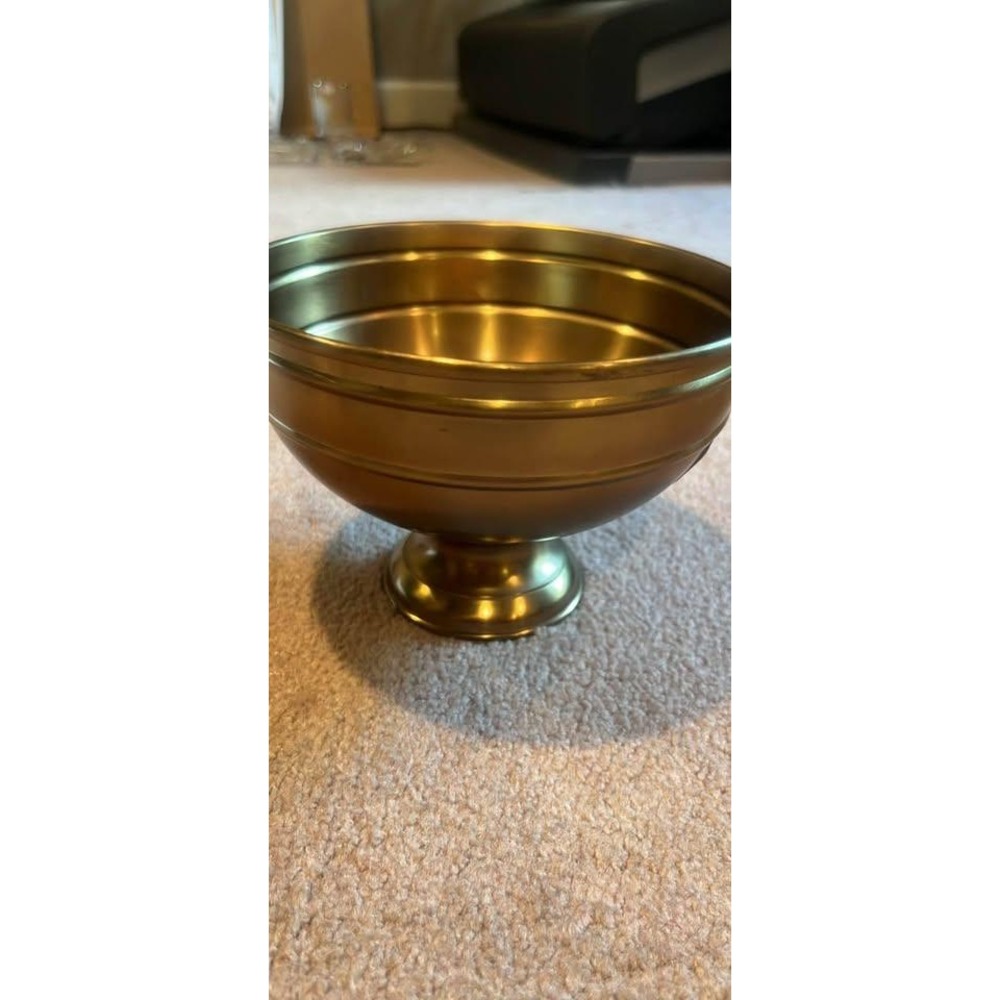 Pottery Barn Antique Gold Pedestal Bowl Metal Decorative Footed Centerpiece